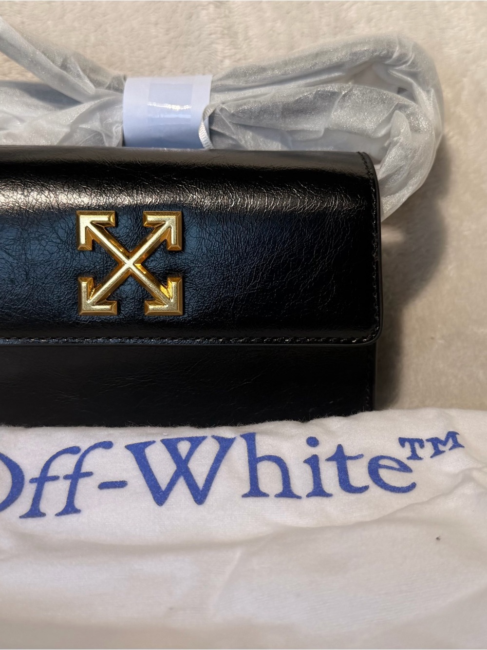 Off-White Black Leather Crossbody with Gold Arrow Emblem - Picture 6 of 8